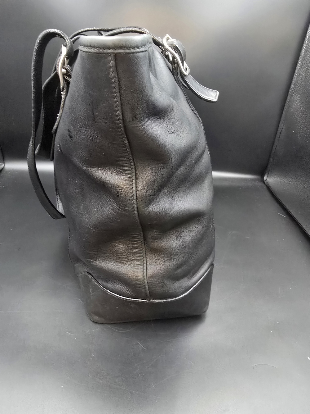 Coach Black Leather Tote with Buckle Straps - Picture 6 of 13